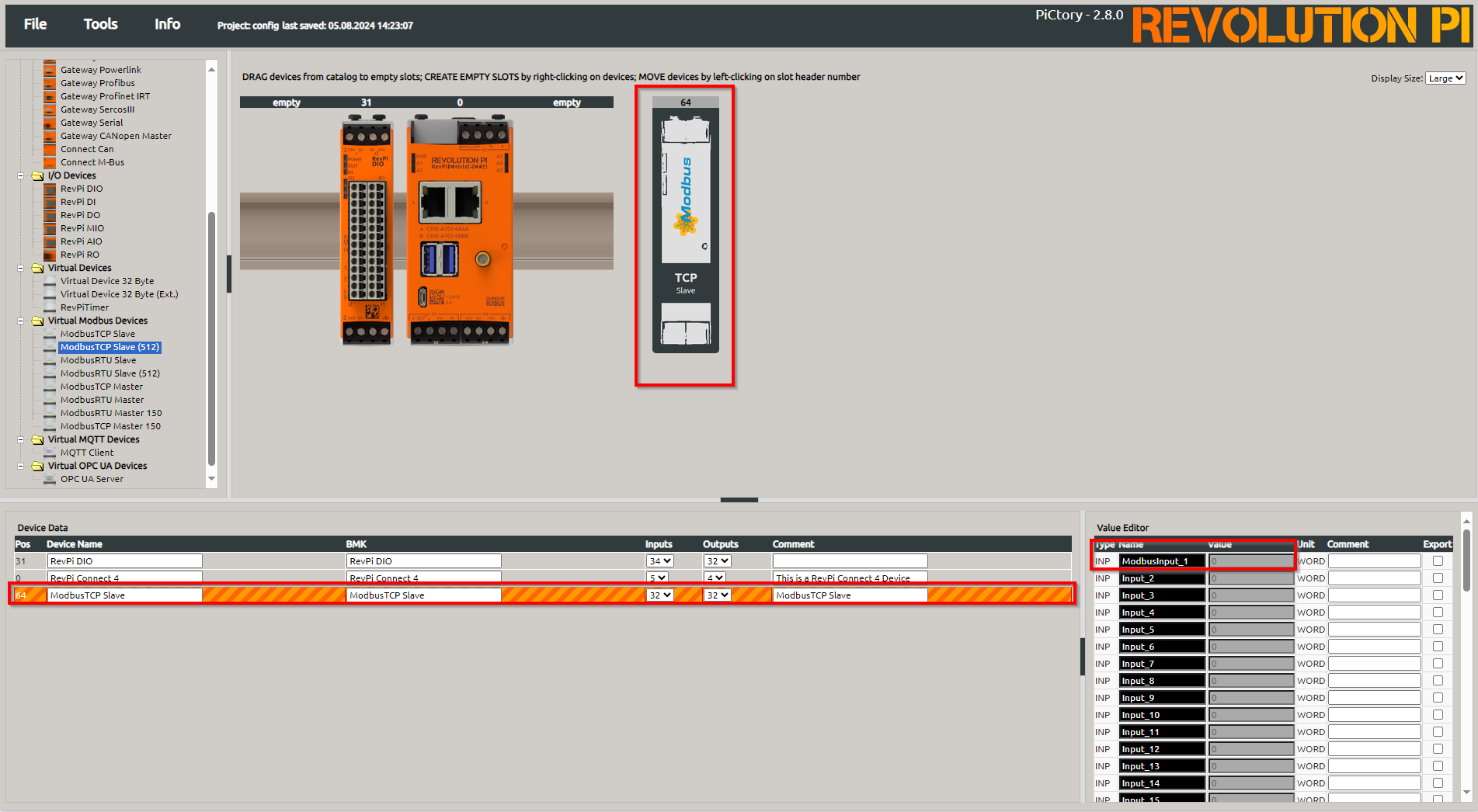 Pictory Value editor modbus