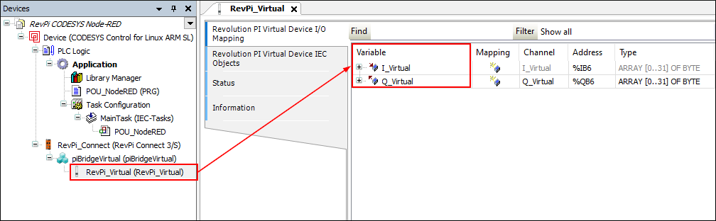 Virtual device variable