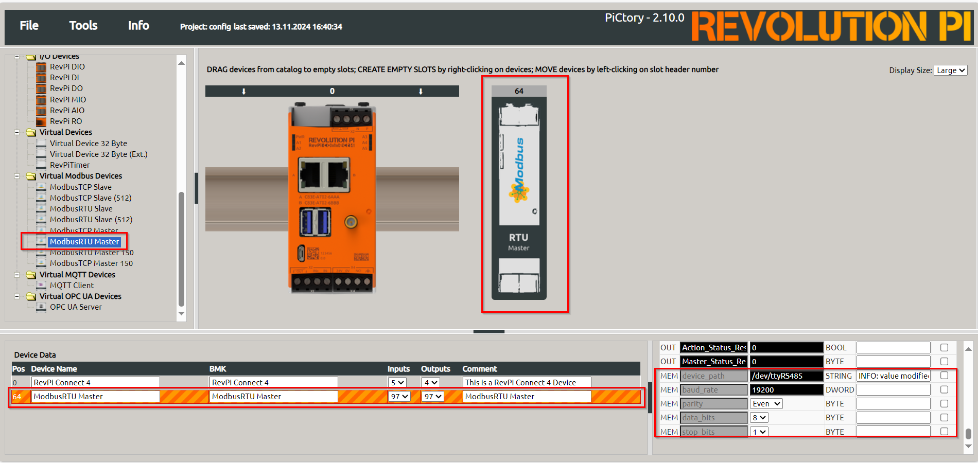 Modbus RevPi connect 4 wiring